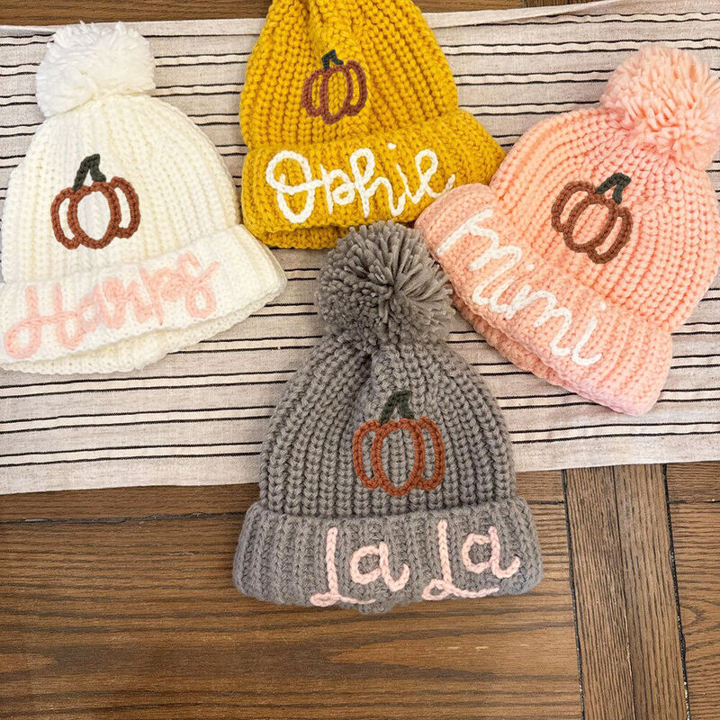 Custom Toddler Beanie Embroidered Name and Pumpkin Winter Kids Knitted Hat for Halloween