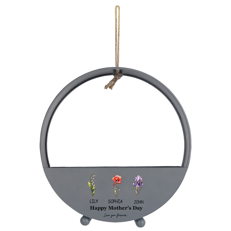 Personligt namn Smidesjärn blomkruka med anpassade födelsedagsblommor Enkel present till mamma