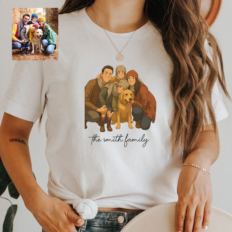 Personalized T-shirt Custom Family Photo Ghibli Anime Style Design Warm Gift for Family