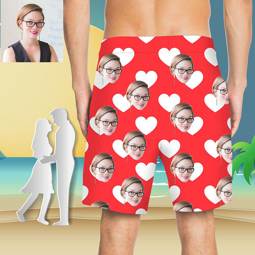 Custom Face Heart Men's Beach Shorts