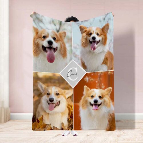Manta de franela suave personalizada con cuatro fotos de mascotas