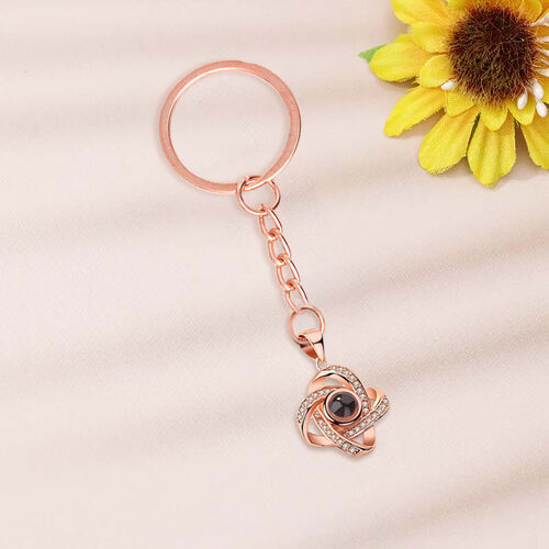 Personalized Circle Around Photo Projection Keychain with Diamonds