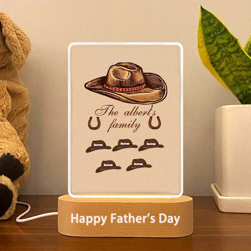 Personalisierte Acryl Plaque-Lampe mit benutzerdefinierten Namen Cowboy-Hut-Muster Geschenk für Papa
