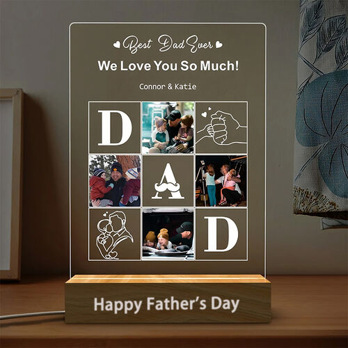 Personalized Acrylic Plaque Picture Lamp with Custom Photos and Texts Design for Best Dad