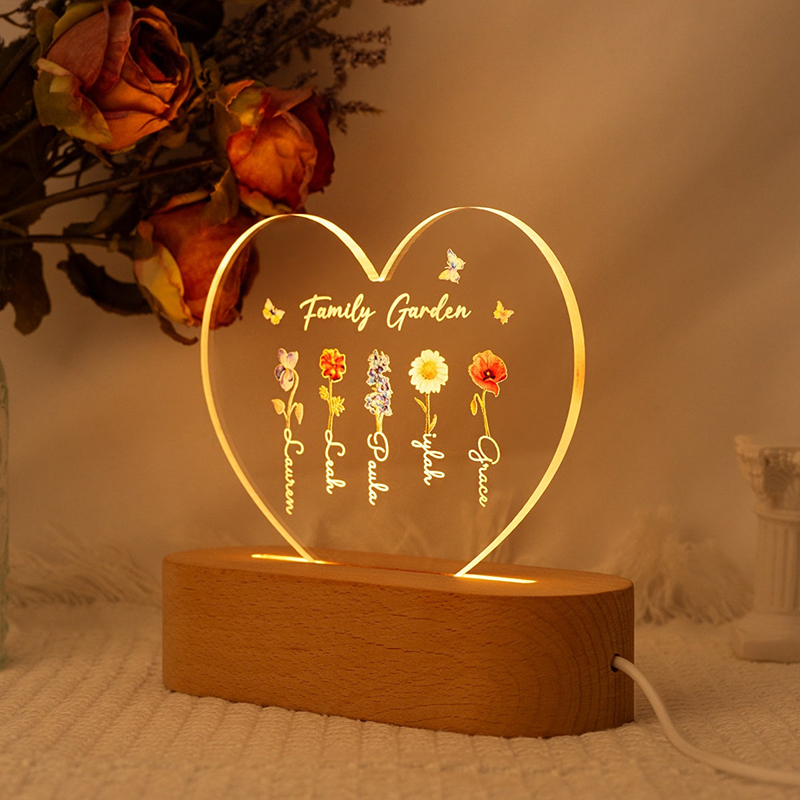 Personalized Name Night Light with Custom Birthflower Exquisite Present for Mother's Day