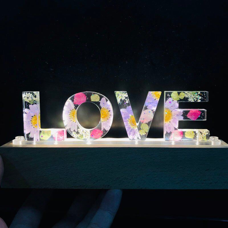 Personalized Dried Flowers Resin Letter Lamp-For Him