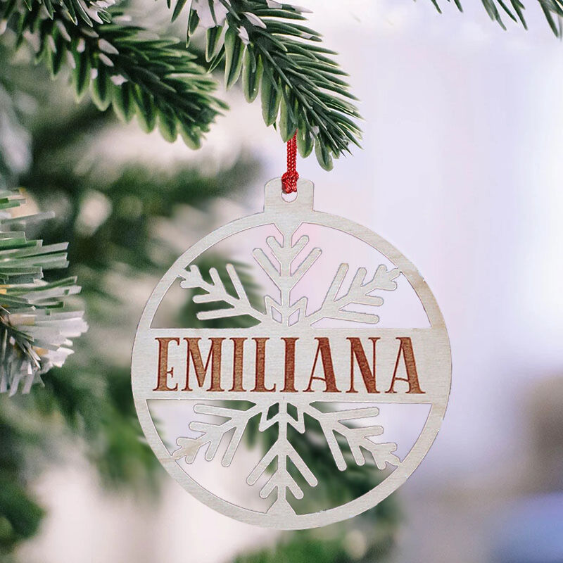 Personalized Name Round Wooden Snowflake Christmas Decoration