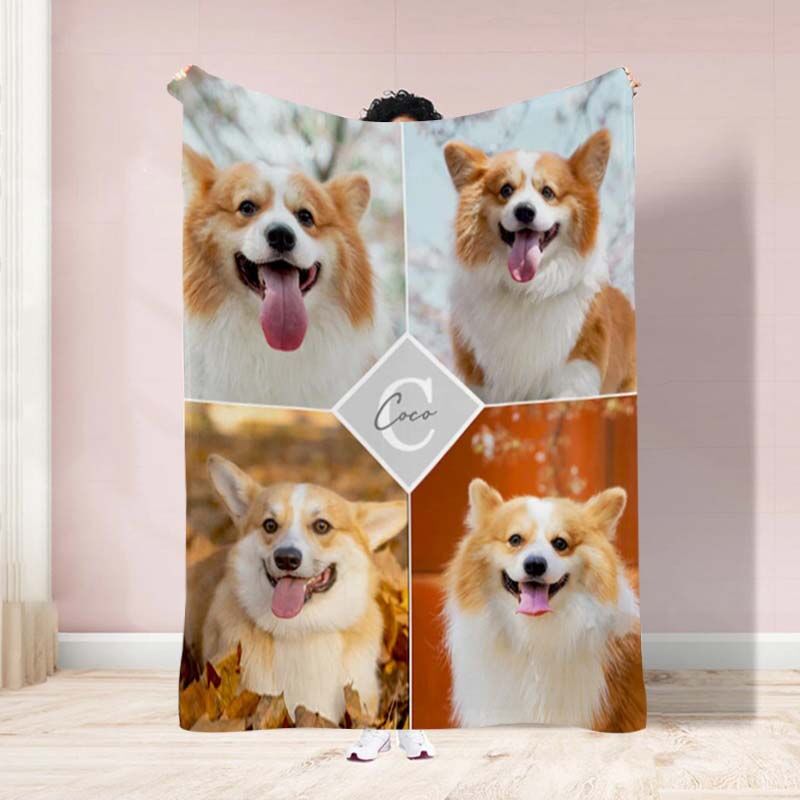 Personalized Four Photos Soft Flannel Blanket for Pets