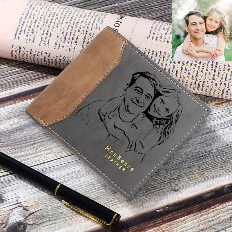 Personalized Stitched Matte Men's Wallet Custom Family Photo for Dad
