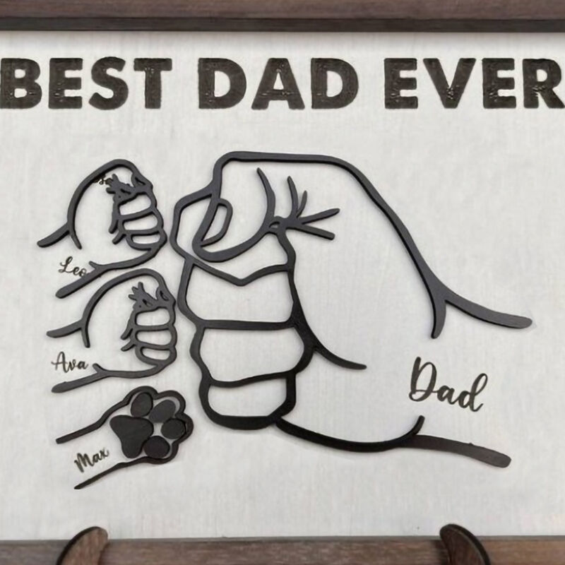 Personalized Name Puzzle Frame Best Dad Ever Fist Bump and Pawprint Design for Dad