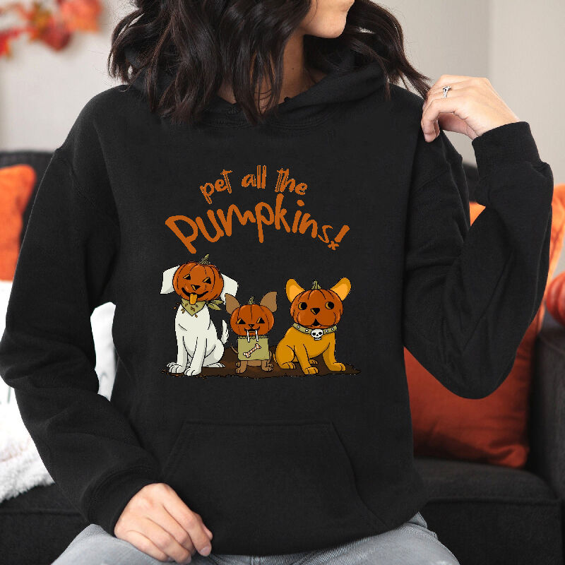 Cute Design Hoodie with Pet Pattern Wearing A Pumpkin Hood Best Gift for Pet Lover