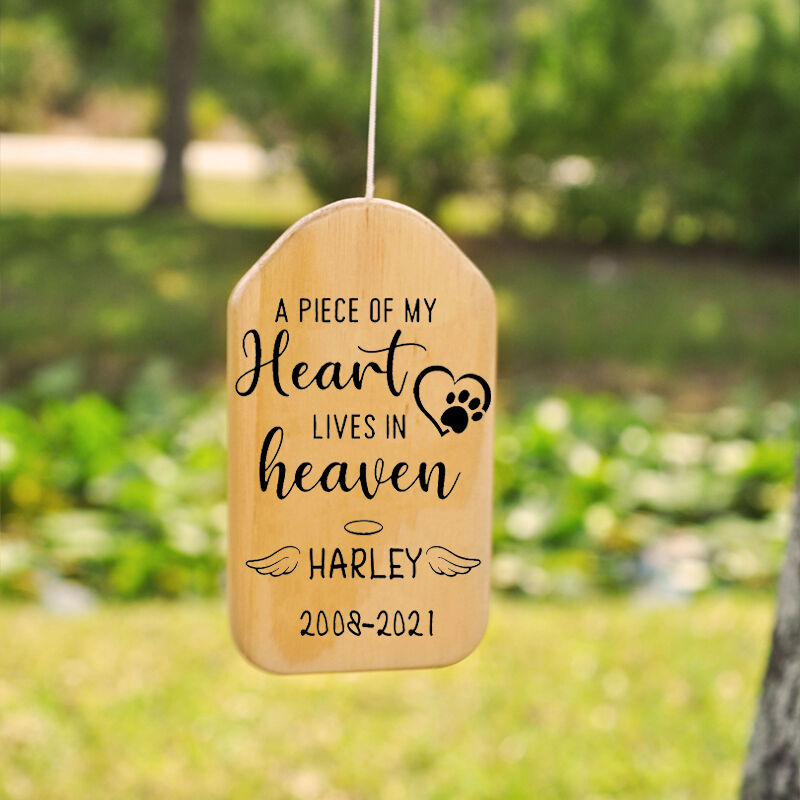 Custom Wind Chime A Piece of My Heart Lives In Heaven with Angel Wings Halo Design for Memorial