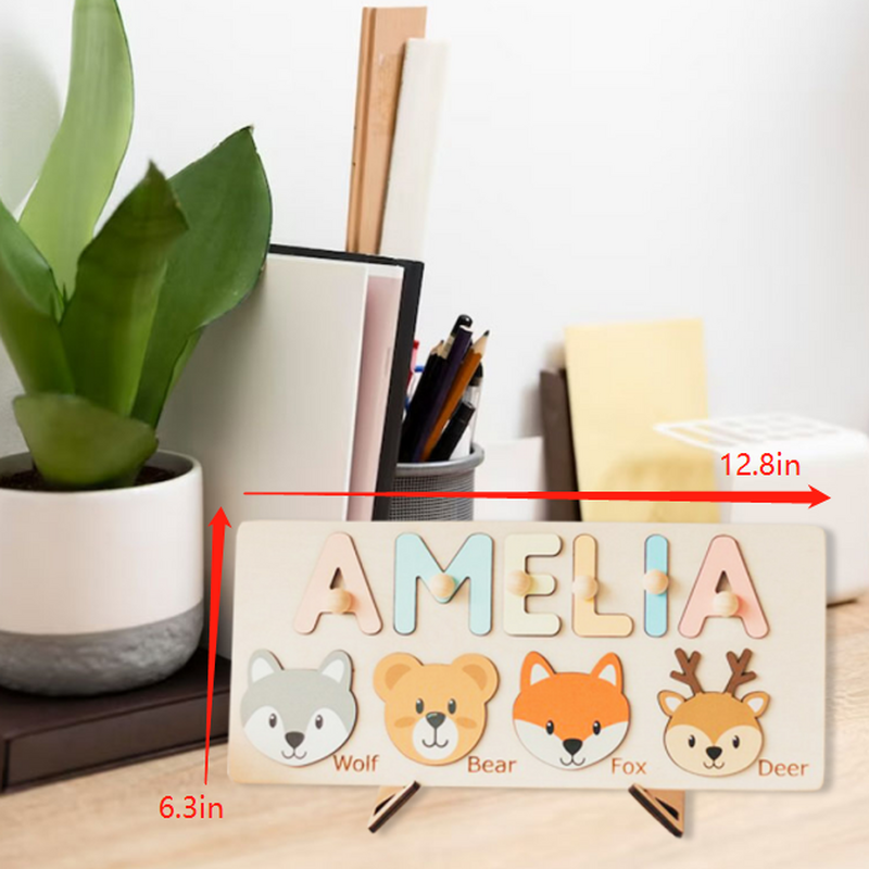 Personalized Wooden Name Puzzle Toy Gift Customized Cute Animal Head Christmas Gift