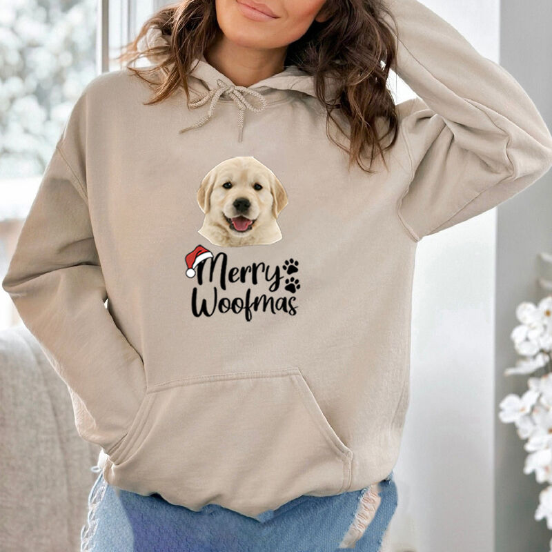 Sudadera con capucha personalizada con foto de cabeza de cachorro de Navidad para amantes de las mascotas