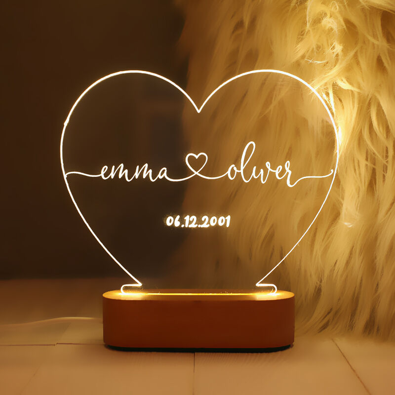 Personalized Name Night Light Heart Shaped Design Beautiful Valentine's Day