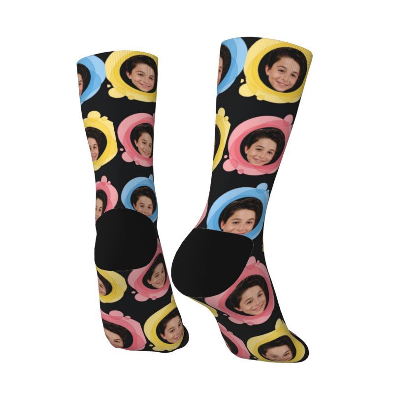 Customized Face Socks Add Photos in Colorful Circle Gifts for Dad