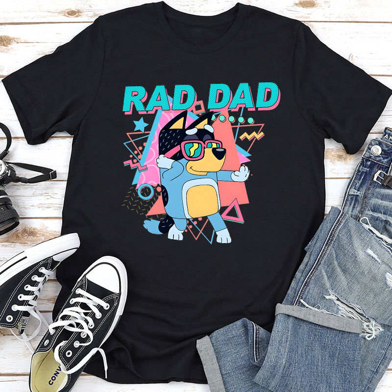 T-shirt personalizzata Funny Bluey Rad Dad Pattern Design Regalo per papà