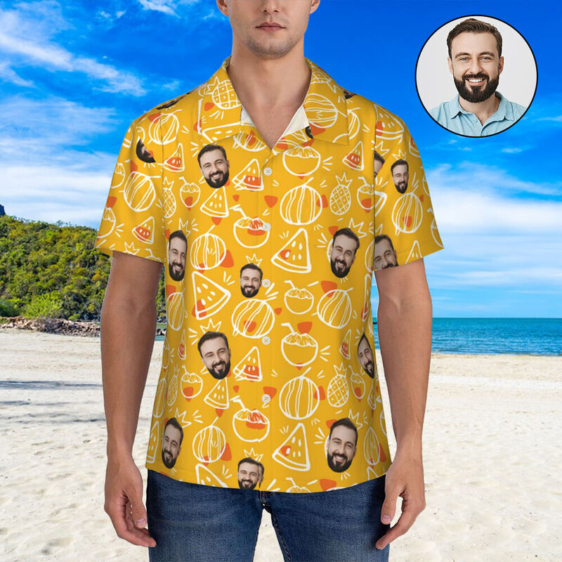 Camisa Personalizada Estilo Tropical Dibujo Sandía Amarillo Camisa Hawaiana Unsex