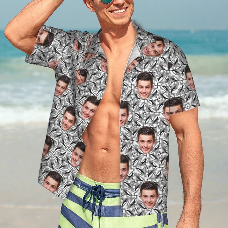 Camisa Hawaiana Personalizada Añadir Foto Cara Camisa Casual Patrón Geométrico