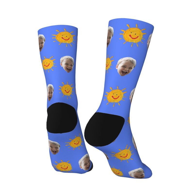 Chaussettes personnalisées avec motif de soleil peint à la main Ajoutez une photo de bébé pour le cadeau des nouveaux parents