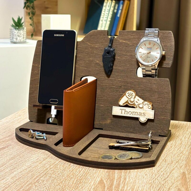 Personalisiertes Schreibtisch-Organizer Telefon-Docking-Station Holz-Ständer-Design Attraktives Geschenk Für Ihn