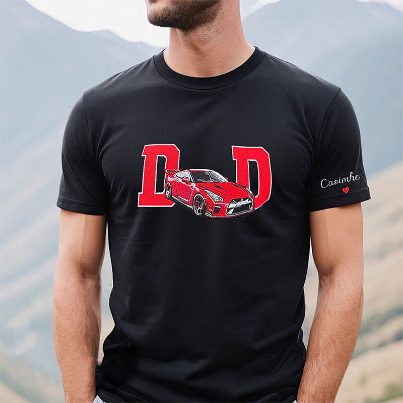 Personalized T-shirt Embroidered Custom Car Photo with Cool Dad Design Attractive Father's Day Gift