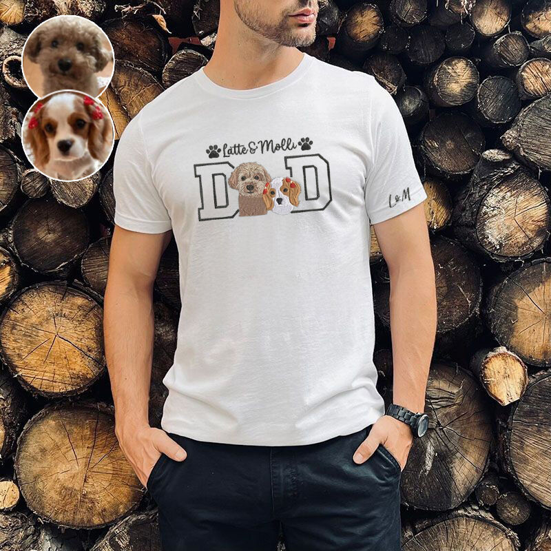 Personalized T-shirt Embroidered Custom Pet Head Photos Dad Design Adorable Gift for Father's Day
