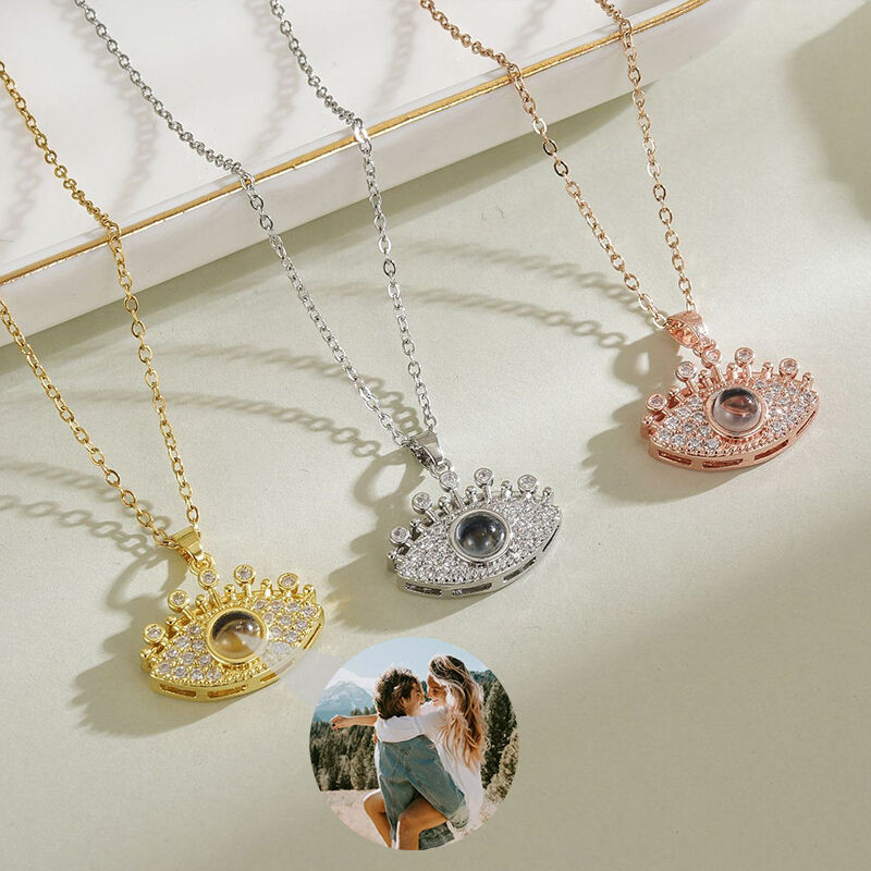 Personalized Evil Eye Projection Picture Necklace Gift for Wife