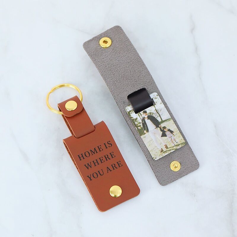 Gepersonaliseerde foto sleutelhanger met leren etui Gepersonaliseerde woorden Betekenisvol cadeau voor hem en papa