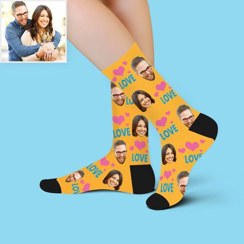 Custom Face Picture Socks Printed with Heart&Love Pattern Gift for Couple