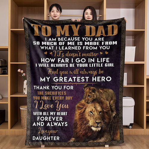 Personalized Flannel Letter Blanket Lion Pattern Blanket Gift from Daughter for Dad