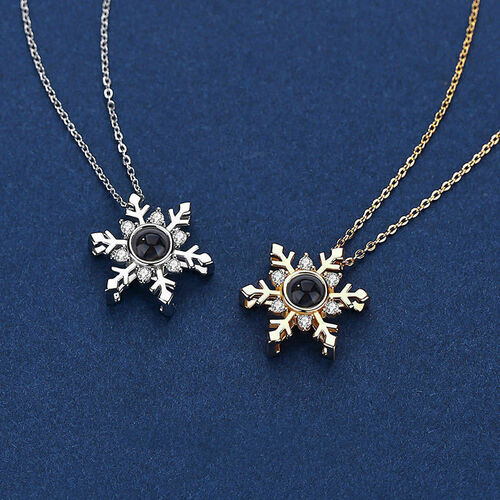Personalized Snowflake Photo Projection Necklace with Diamonds for Women