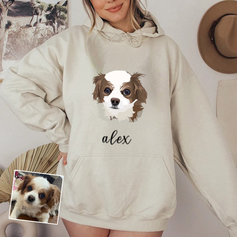 Sudadera con capucha personalizada con foto de perro y nombre para mamá