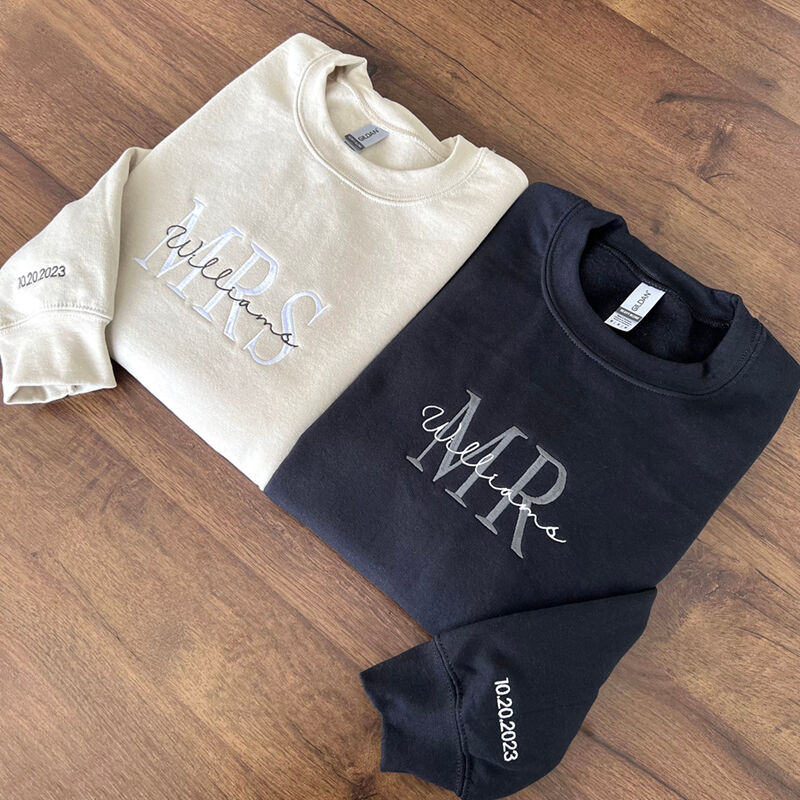 Personalized Sweatshirt Custom Embroidered Name and Date Simple Fashion Couple Style Gift for Lovers