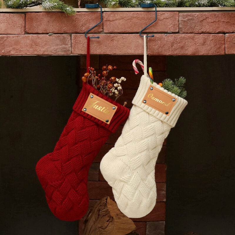 Calcetines de Navidad tejidos personalizados y nombre de regalo navideño sencillo