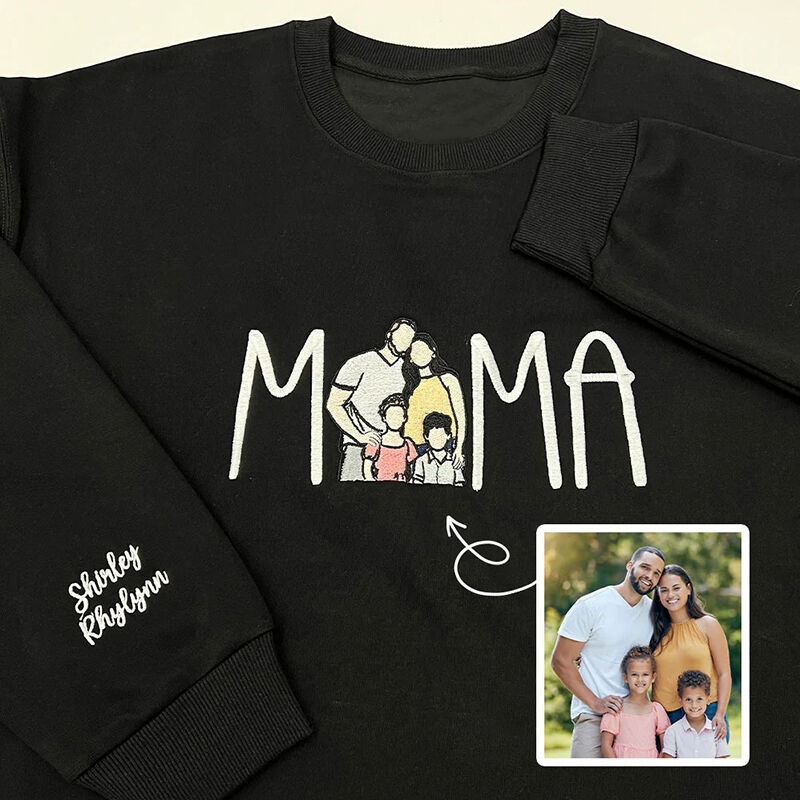 Personalized Sweatshirt Embroidered Mama with Custom Photo Design Attractive Gift for Mother's Day
