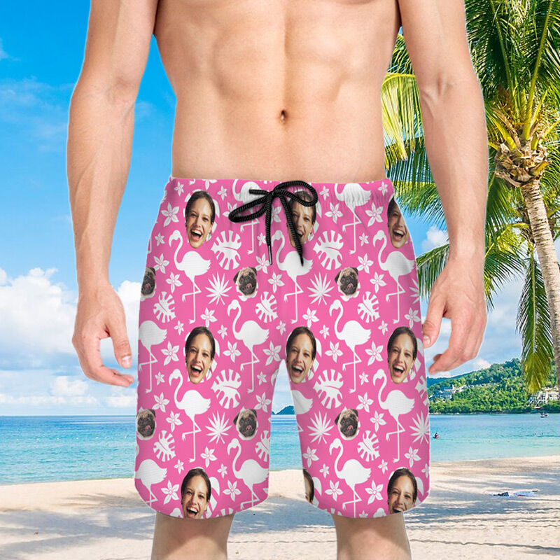 Personalized Picture Men's Pink Beach Shorts Special Gift for Family