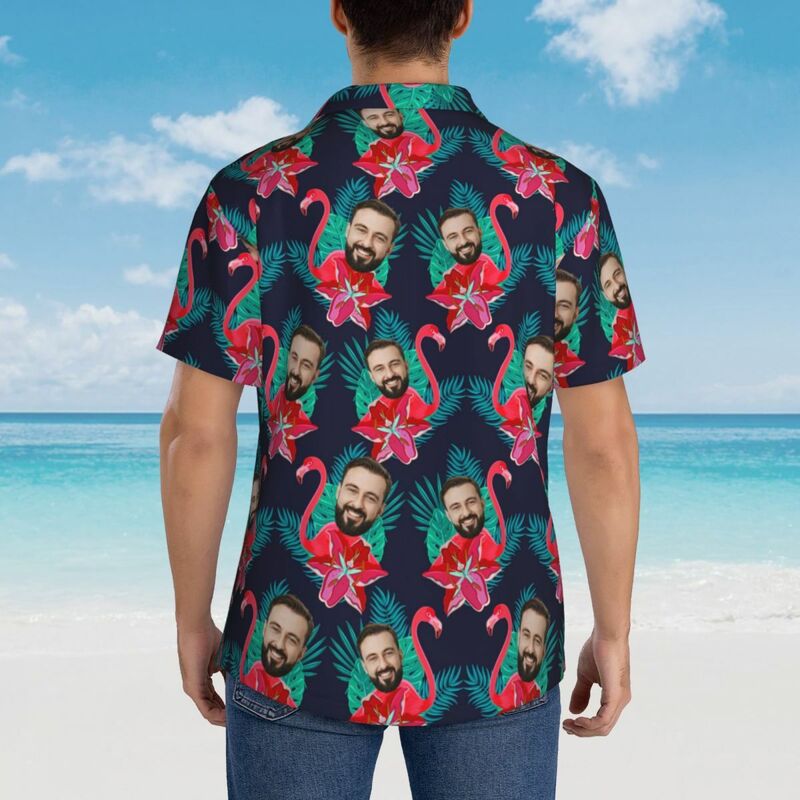 Camisas Hawaianas Personalizadas Colorido Flamenco Aloha Camisa de Playa para Hombre