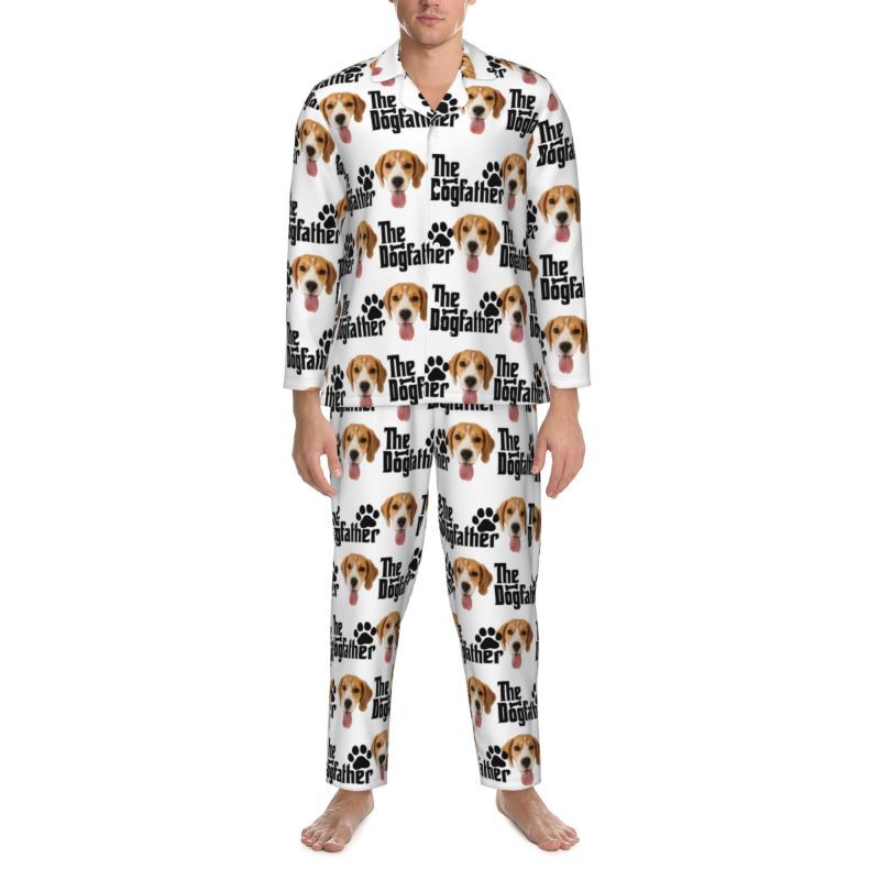 Personalized Pajamas Custom Puppy Photo The Dog Father with Pawprints Design Gift for Pet Lover Dad