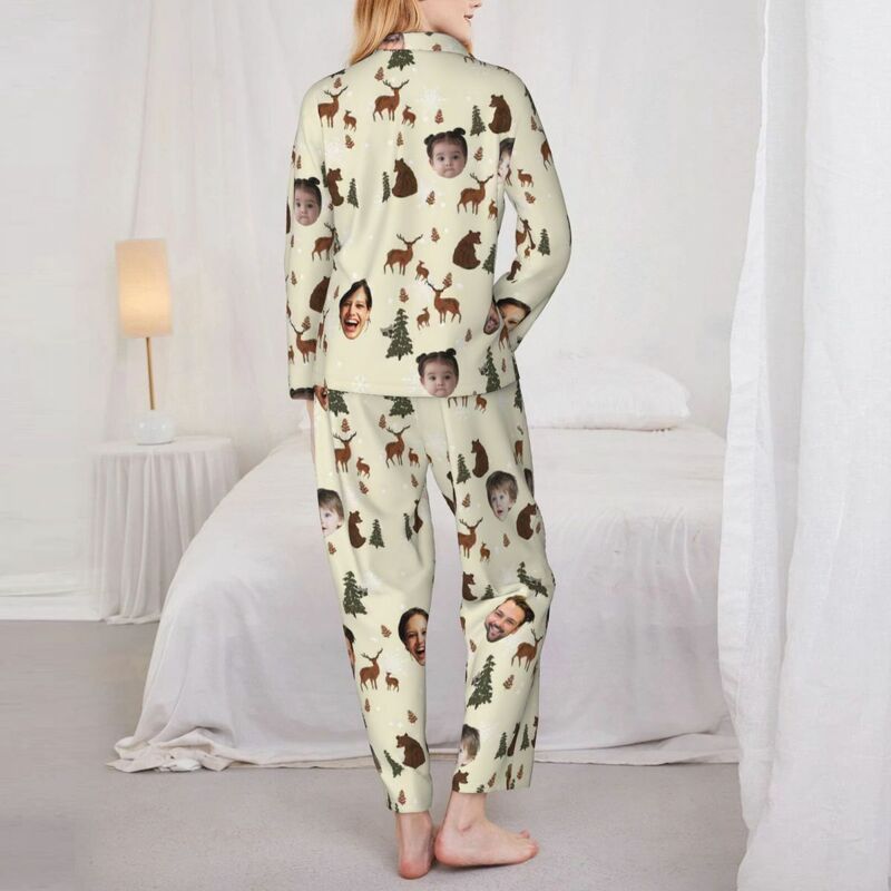 Personalized Pajamas Custom Photos Bear Reindeer Christmas Season Pattern Design Perfect Gift for Family