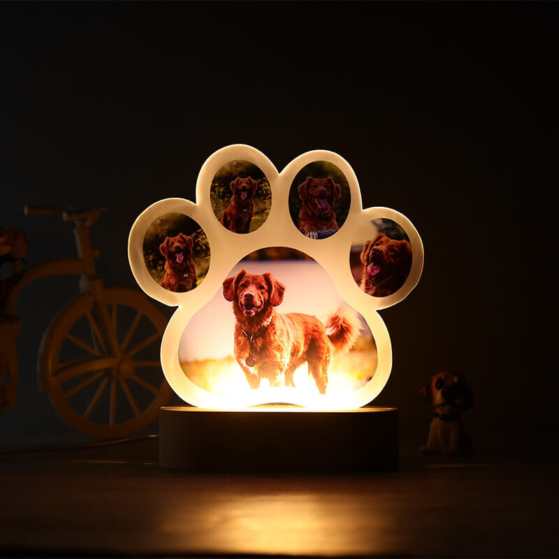Gepersonaliseerd fotonachtlampje met pootafdruk Creatief cadeau voor dierenliefhebbers