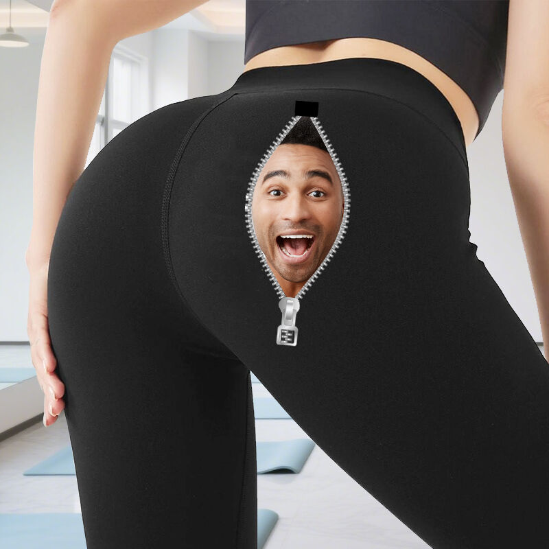 Personalized Leggings Custom Photo Zipper Funny Surprise Design Creative Gift for Her Lovers