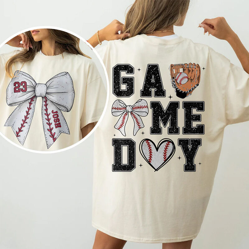 Personalized T-shirt Game Day Baseball Bow Element Design Exquisite Gift for Her Sports Lover Friend