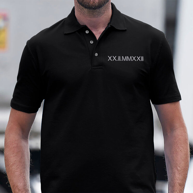 Personalized Date Embroidered Polo Shirt Roman Numeral Design Special Gift for Your Love
