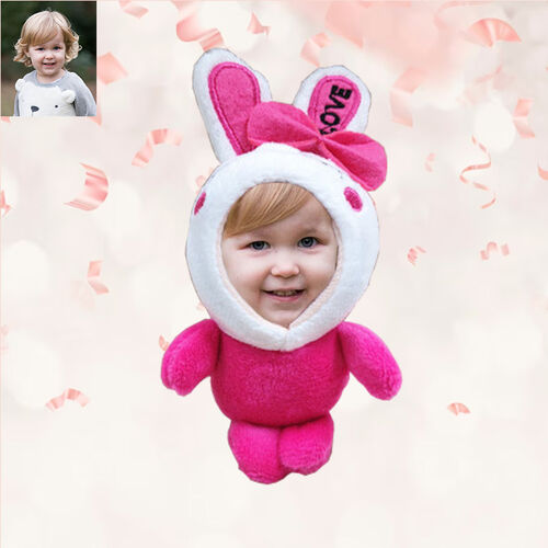 Personalized 3D Custom Face Doll Red Rabbit Plush Doll Keychain