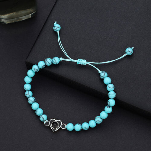 Pulsera personalizada de cuentas azules con proyección de foto de corazón para regalo creativo