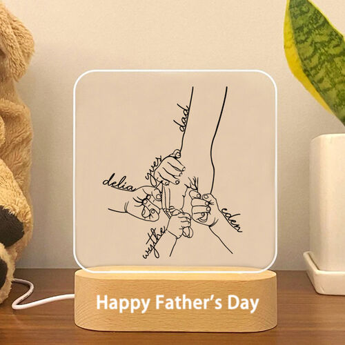 Lampada a placca in acrilico personalizzata Tieni la mano con nome personalizzato per il miglior papà