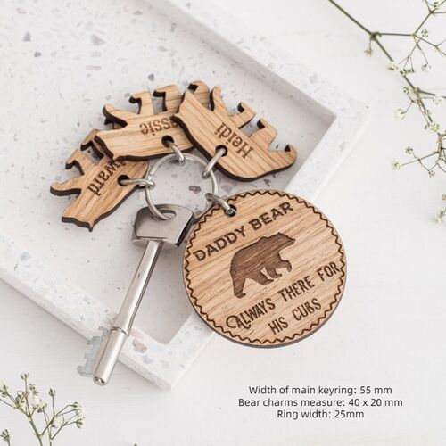 Personalised Name Circle Keychain Cute Father's Day Gift "Daddy Bear"