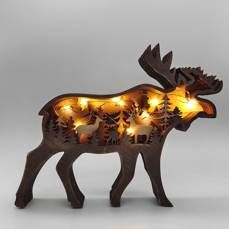 Moose 3D Wood Carving Decorative Light Funny Gift for Friends
