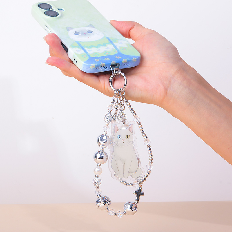 Personalized Beaded Mobile Phone Chain with Cartoon Style Photo Exquisite Gift for Girls